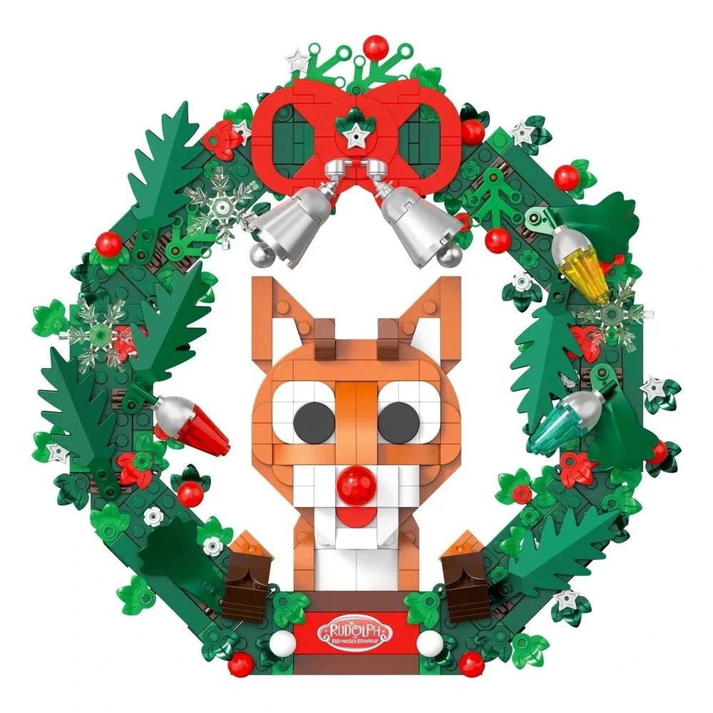 Rudolph the Red-Nosed Reindeer Light Up Holiday Wreath Building Bricks Set 526pc